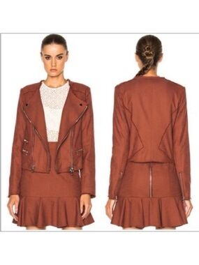 Veronica Beard Stevie Fringe Edge Moto Biker Jacket in Rust Terracotta